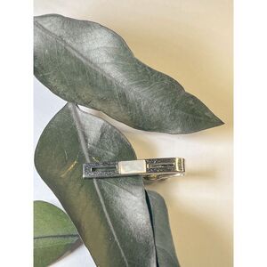 Vintage Silver Tone‎ Shield Brand Tie Clip with Mother Of Pearl Details